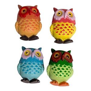 4 Piece 1" Miniature Colorful Owl Animal Figurines Novelty Gift Set